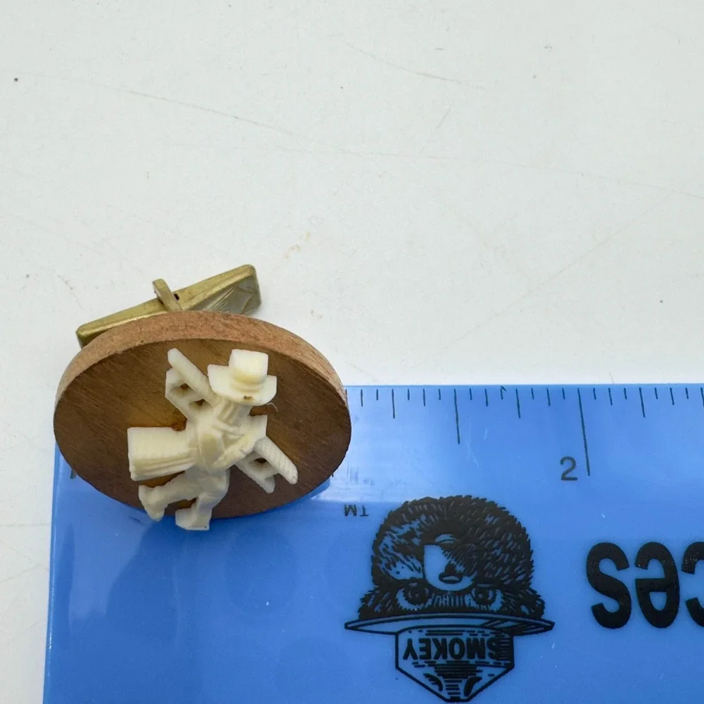 Vintage Cufflinks Tie Bar Set Wood Plastic Chimney Sweep Man Roof Ladder